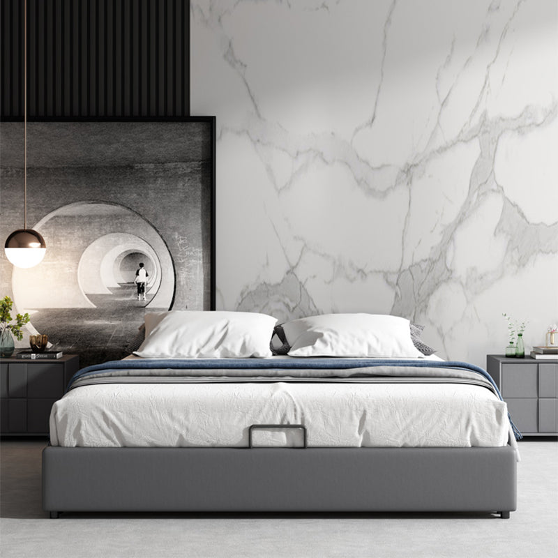 Cama de plataforma contemporánea de marco de cama de plataforma gris con almacenamiento de elevación