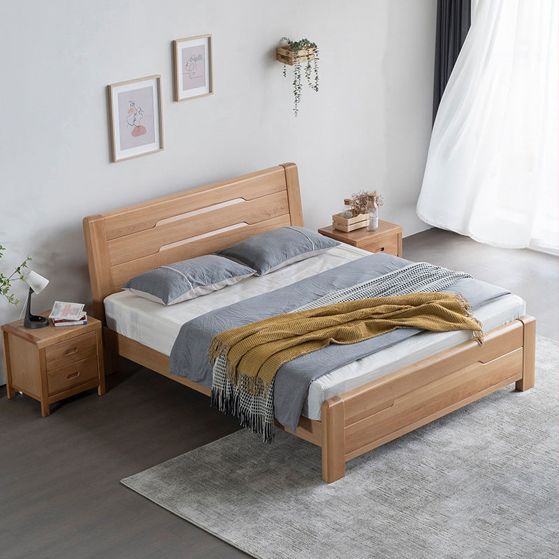 Modern Solid Wood Panel Bed Natural Rectangular Standard Bed with Headboard Bed & Mattress Coir Clearhalo 'Bedroom Furniture' 'Beds' 'furn' 'furn_beds' 'Furniture' 6490378