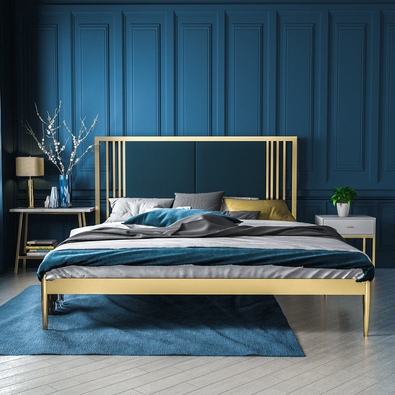 Glam Open-Frame Bed Foam Rectangular Standard Bed with Custom Gold Leg