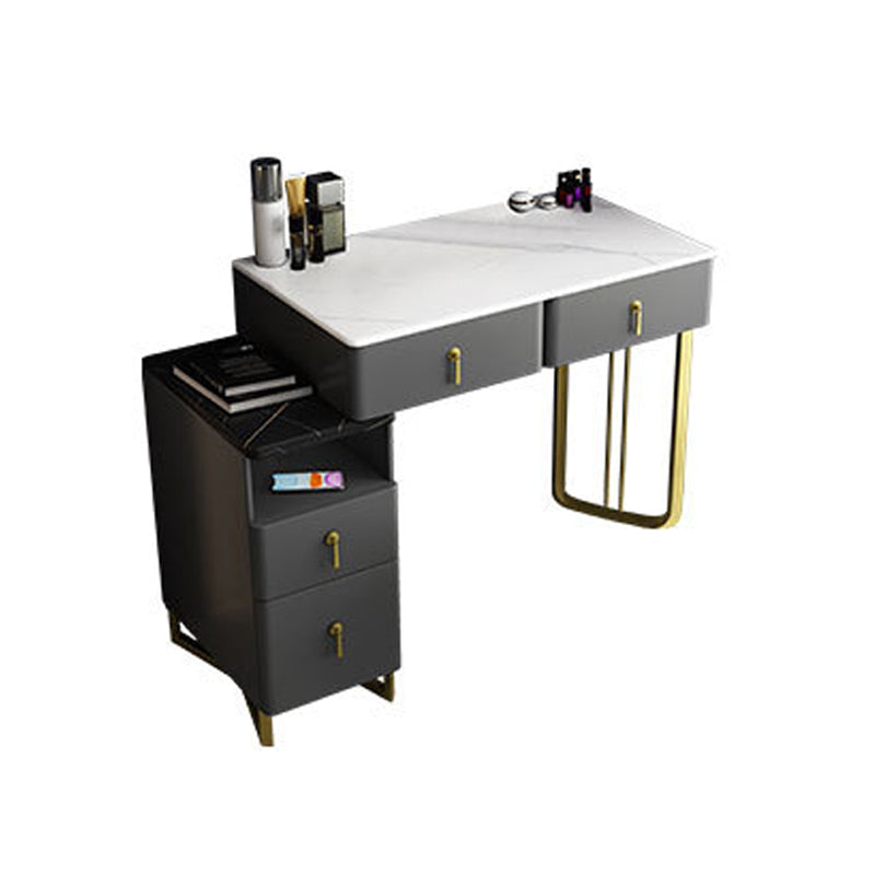 Glam Stone Vanity Table with 4 Storage Drawers 15.74" Wide Makeup Table Dark Gray Clearhalo 'Bedroom Furniture' 'furn' 'furn_makeup_vanities' 'Furniture' 'Makeup Vanities' 'makeup_vanities' 6490521