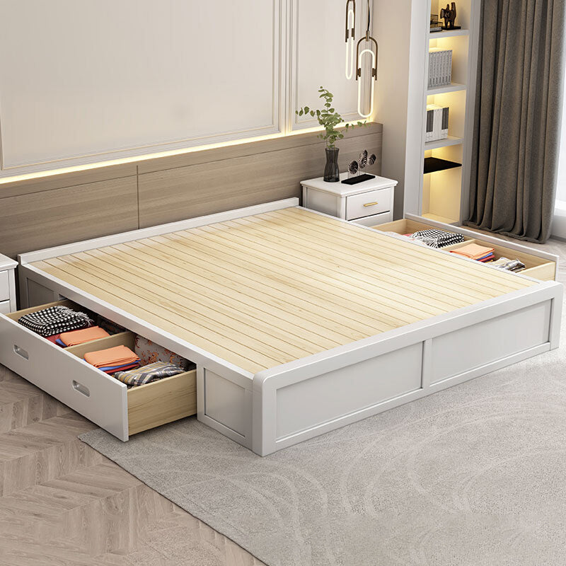 Cama de plataforma de plataforma blanca moderna de mediados de siglo