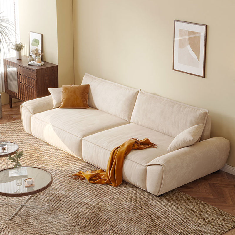 Beige Flared Arm Sofa Faux Leather Seating with Pillows for Living Room