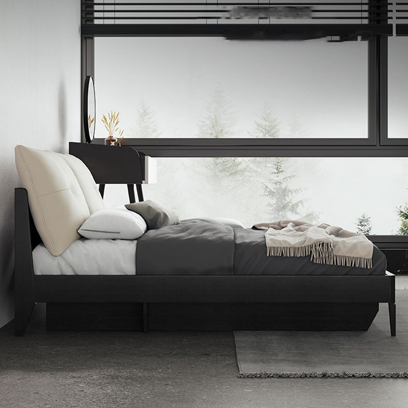 Upholstered Headboard Standard Bed Mid-Century Modern Panel Bed Dark Grey