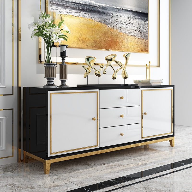 Enclosed Storage Media Console Glass TV Stand Console with Drawers 59"L x 16"W x 26"H Black-White Clearhalo 'furn' 'furn_tv_stands_entertainment_centers' 'Furniture' 'Living Room Furniture' 'TV Stands & Entertainment Centers' 'TV Stands & Media Storage Furniture' 'tv_stands_entertainment_centers' 6498609