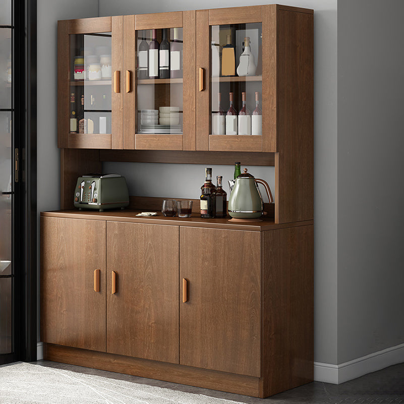 Contemporary Dining Hutch Faux Wood Buffet Cabinet with Doors 47"L x 13"W x 72"H Brown Clearhalo 'Display & China Cabinets' 'display_china_cabinets' 'furn' 'furn_display_china_cabinets' 'Furniture' 'Kitchen & Dining Furniture' 6498664