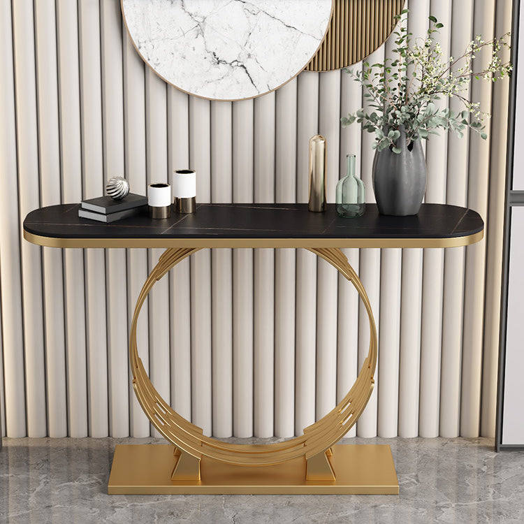 31" H Glam Console Accent Table Antique Finish Console Sofa Table 55"L x 12"W x 31"H Black Gold Clearhalo 'Console Tables' 'console_tables' 'Entry & Mudroom Furniture' 'furn' 'furn_console_tables' 'Furniture' 6499162