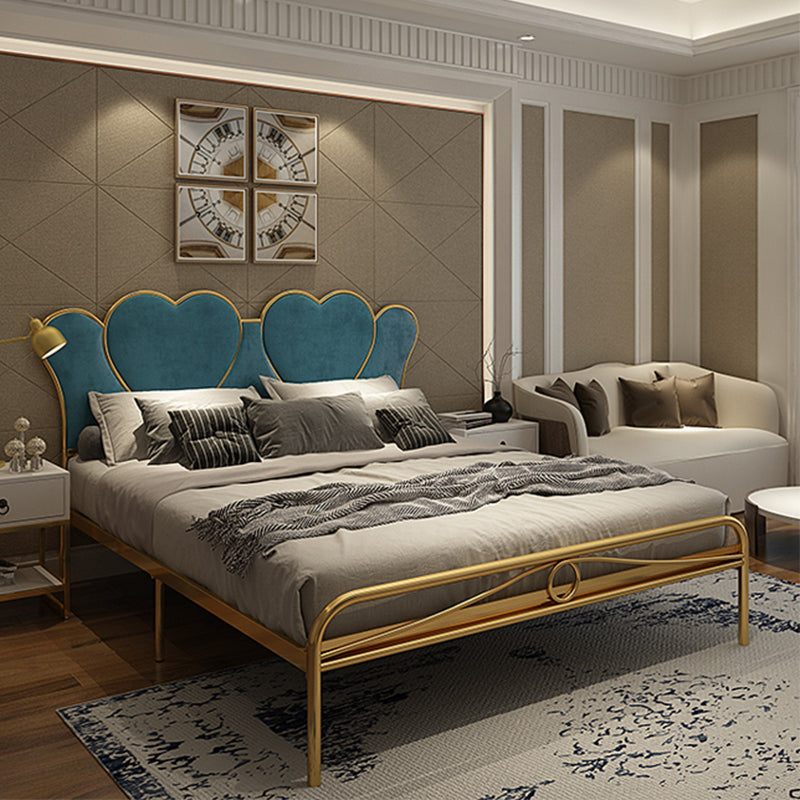 Metalen draad-grid bedframe gestoffeerd paneelbed met hartvormig hoofdeinde