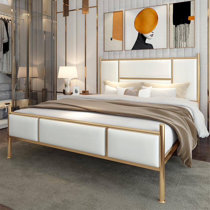 Luxurious Iron Panel Bed Upholstered Metal Bed Frame With Headboard and Footboard Gold Clearhalo 'Bedroom Furniture' 'Beds' 'furn' 'furn_beds' 'Furniture' 6500422
