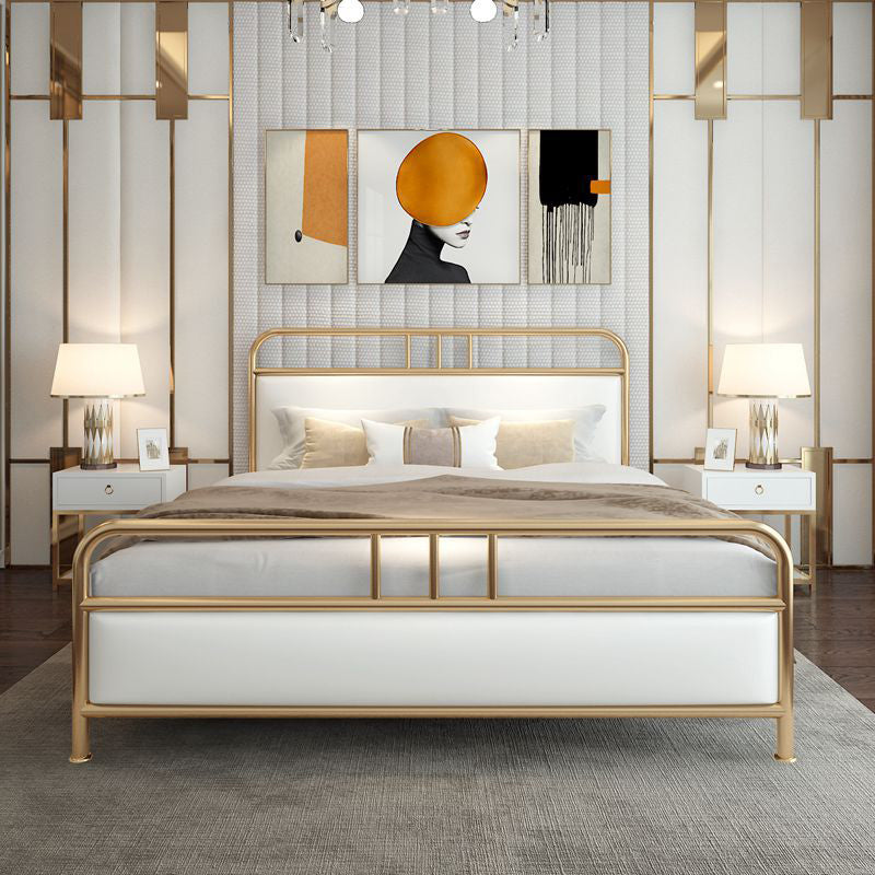 Marco de cama de metal de cama estándar contemporáneo con cabecera tapizada