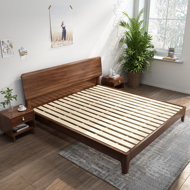 Midden-eeuwse moderne standaard bed Walnut massief kleurenpaneel bed met hoofdeinde