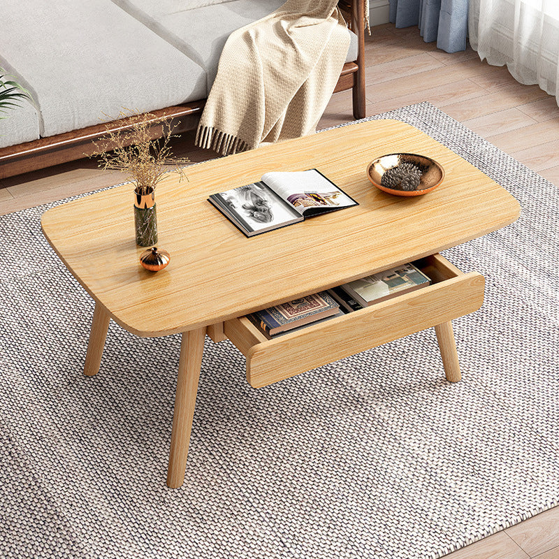Modern 4 Legs Cocktail Table Rectangular Coffee Table with Drawers Natural Clearhalo 'Coffee & Accent Tables' 'Coffee Tables' 'coffee_tables' 'furn' 'furn_coffee_tables' 'Furniture' 'furniture_coffee_tables' 'Living Room Furniture' 6504944