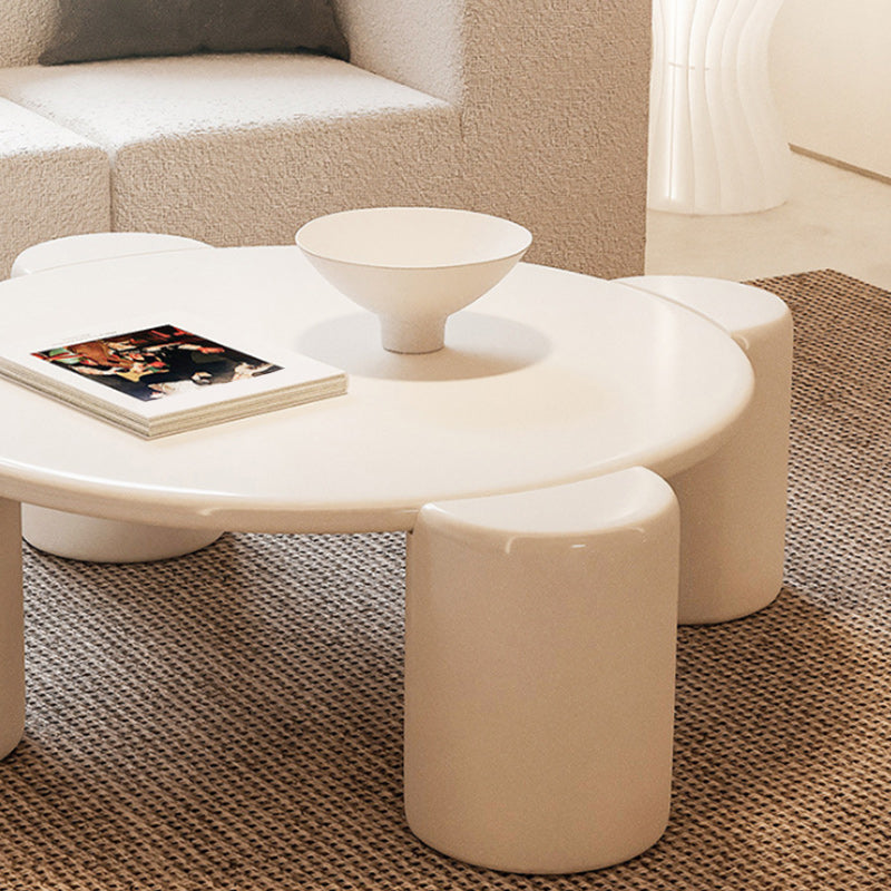 Tavolino moderno in legno rotondo con tavolino da caffè a 4 gambe in crema