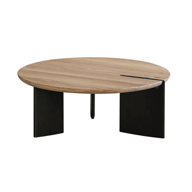 Mesa de cóctel de madera de pino escandinavo con tapa redonda y base negra