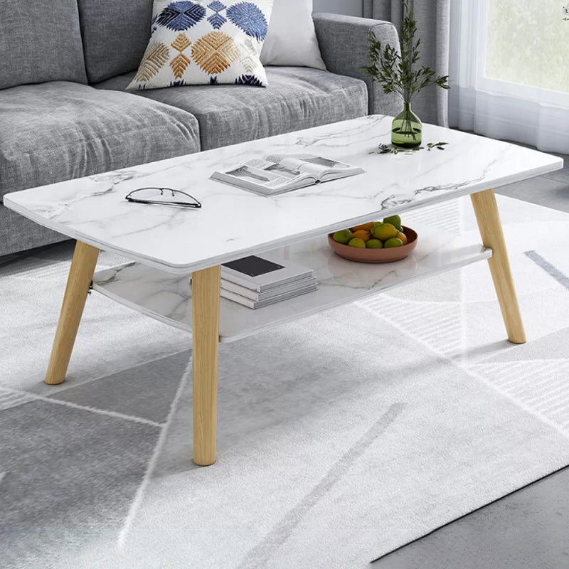 Modern 16.53" Tall R Wooden Coffee Table 4 Legs Cocktail Table with Shelf