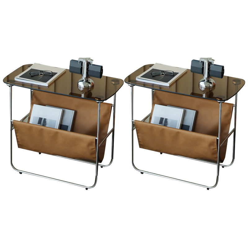 Rectangular Glass Top End Table Modern 23.22" Tall Storage Side Table Silver 2 Clearhalo 'Coffee & Accent Tables' 'End & Side Tables' 'end_side_tables' 'furn' 'furn_end_side_tables' 'Furniture' 'Living Room Furniture' 6506295