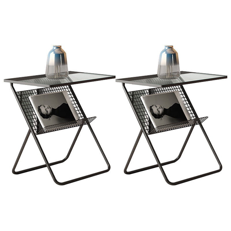 19.68"L Trestle Side Table with Storage Glass Top Sofa Side Accent Table