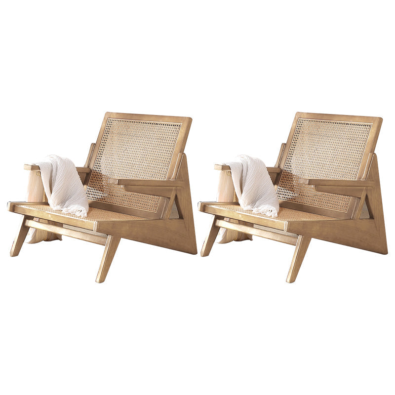 Mid-century Modern Rubberwood Solid Wood Frame Square Arms Chair Natural 2 Piece Set Clearhalo 'Accent Chairs' 'accent_chairs' 'Chairs & Seating' 'furn' 'furn_accent_chairs' 'Furniture' 'Living Room Furniture' 6506527