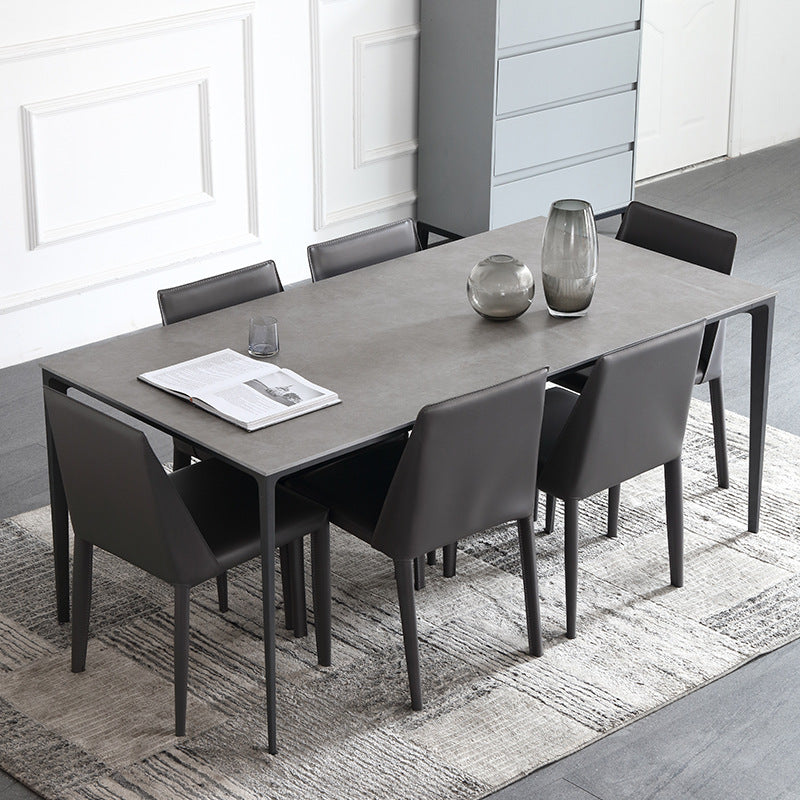 Mesa de comedor con tapa de piedra gris y patas de metal Mesa de comedor rectangular industrial