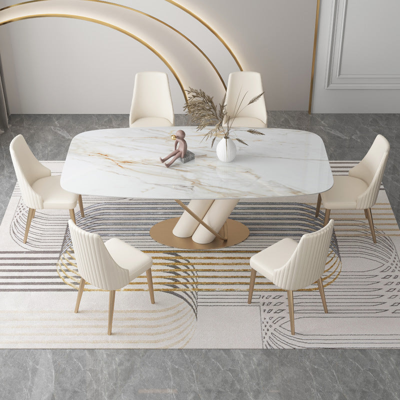 Glam Style Rectangle Table Sintered Stone Table with Metal Legs for Home Use 70.9"L x 35.4"W x 29.5"H Without Chairs Clearhalo 'Dining Tables & Seating' 'Dining Tables' 'dining_table' 'furn' 'furn_dining_table' 'Furniture' 'Kitchen & Dining Furniture' 6512813