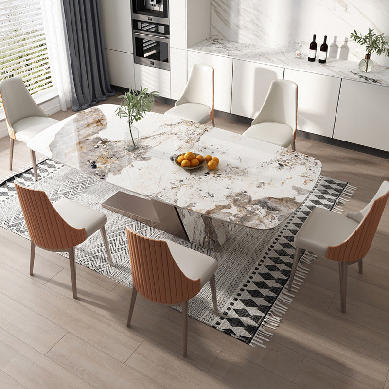 White Stone Top Table for Dining Room Traditional Luxury Rectangle Dining Table