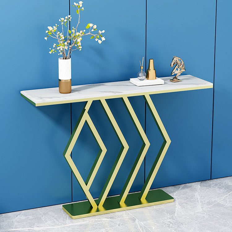 31.5-inch Tall Hall Console Table Glam Stone Accent Table with 1 Shelf 55"L x 12"W x 31"H White-Gold Clearhalo 'Console Tables' 'console_tables' 'Entry & Mudroom Furniture' 'furn' 'furn_console_tables' 'Furniture' 6520821
