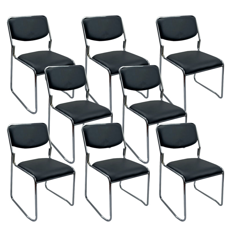 No Wheels Armless Conference Chair Faux Leather Back Office Silla
