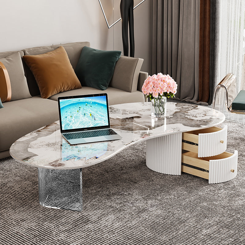 Mesa de cóctel de pizarra de forma gratuita mesa de café base abstracta con 2 cajones