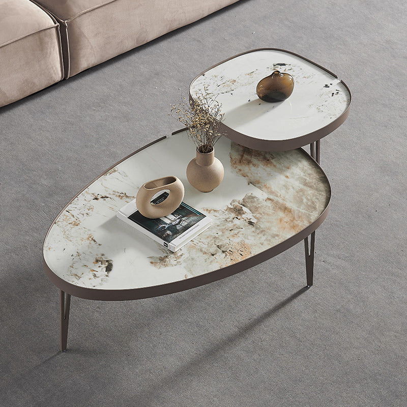 Contemporary Geometric Cocktail Table Stone 3 Legs Bunching Tables