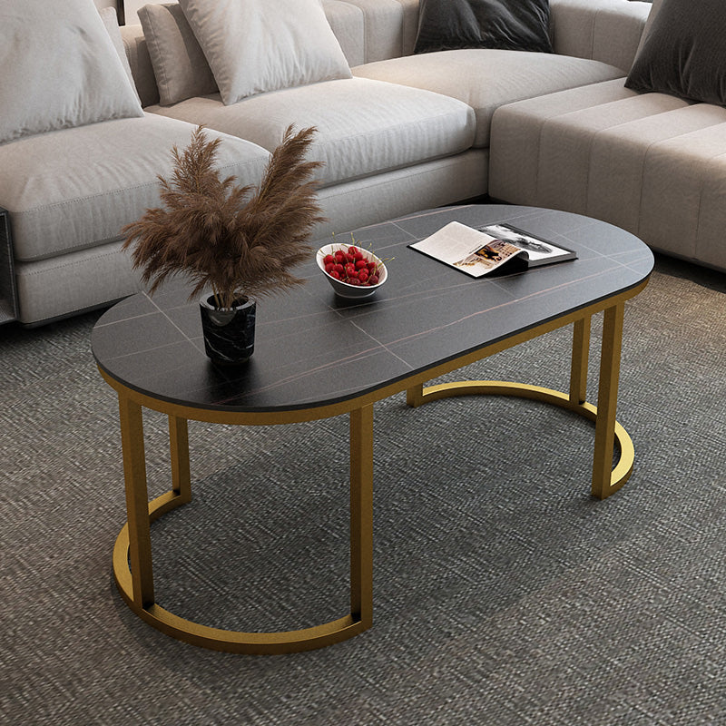 Glam Oval Stone Cocktail Table Standard Single Coffee Cocktail Table