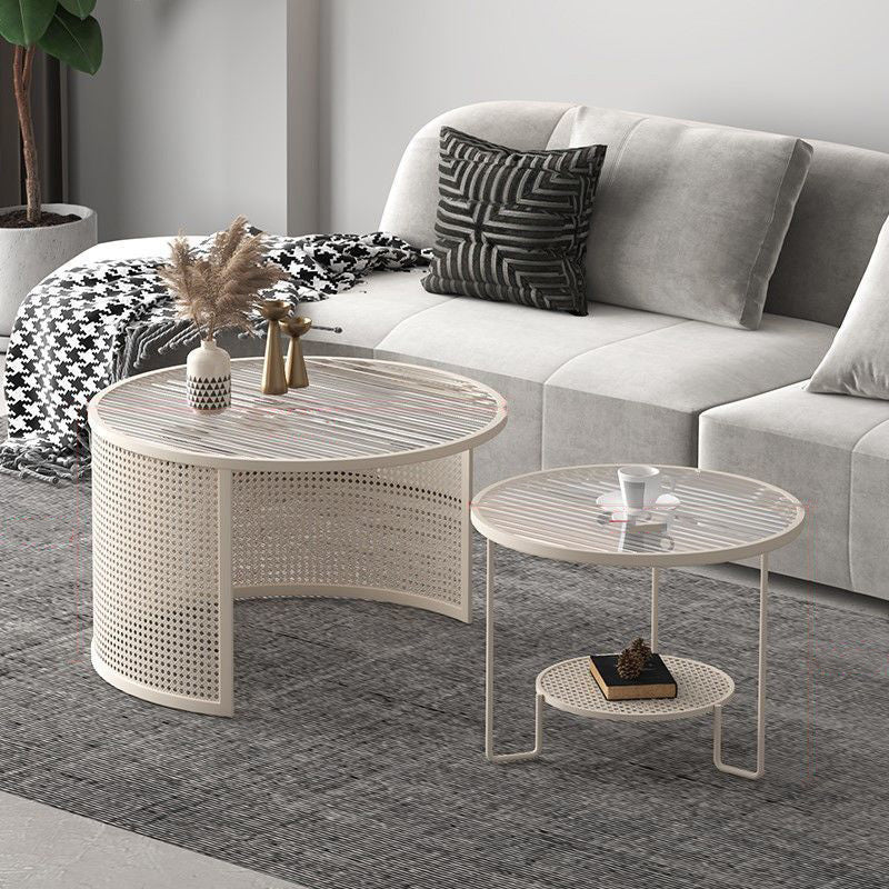 Tropical Round Frame Cocktail Table Glass Top Coffee Table Set