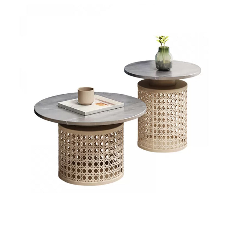 Contemporary Round Cocktail Table Slate Frame Coffee Cocktail Table