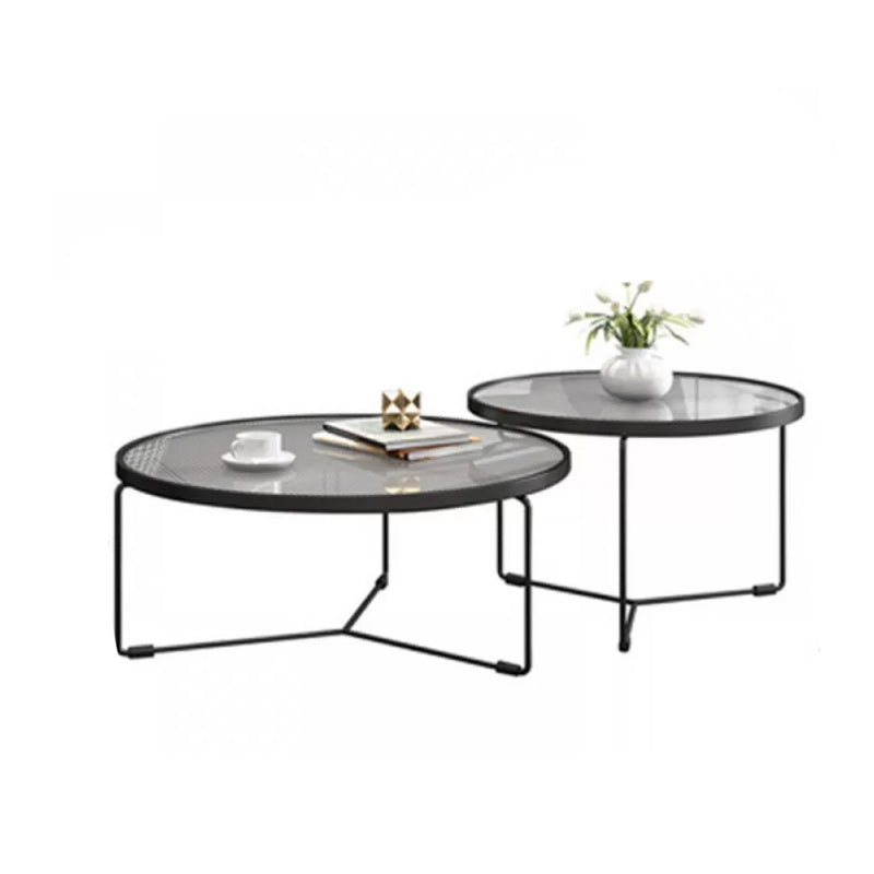 Modern Round Coffee Table Glass Top and Iron Coffee or End Table Cross Legs