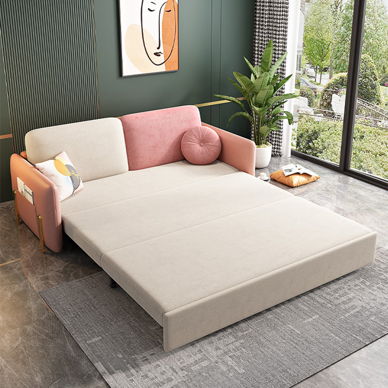 Glam -gestoffeerde sofa bed beige & roze slaper met opbergdoos