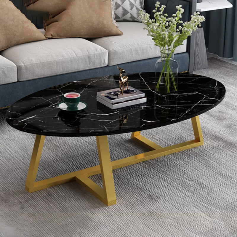 Moderno tavolino ovale in legno e tavolino in acciaio gambe