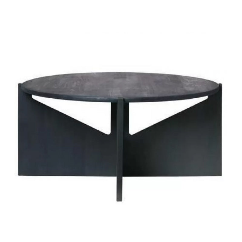 Solid Wood Coffee Table Contemporary Round Coffee or End Table in Black and Natural
