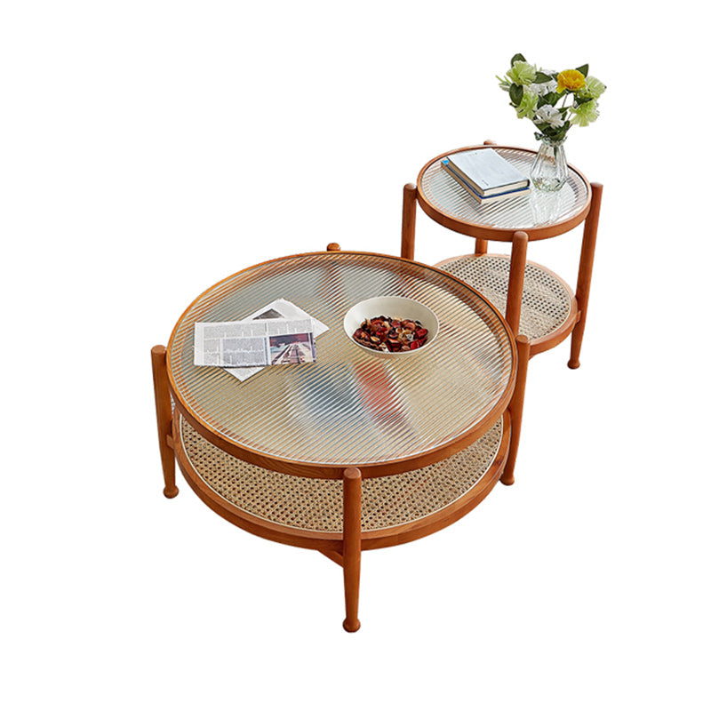 Tropical Round Cocktail Table Storage Solid Wood Coffee Table