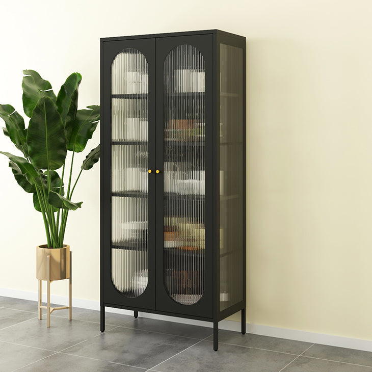 Scandinavian Metal Bookshelf Standard Closed Back Bookcase with Cabinets 31"L x 16"W x 71"H Black Vertical Glass Clearhalo 'Bookcases' 'furn' 'furn_bookcases' 'Furniture' 'Office Furniture' 6524617