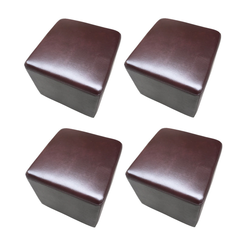 Mid-Century Modern Pouf Ottoman Genuine Leather Upholstered Solid Color Square Ottoman Dark Brown 4 Piece Set Clearhalo 'furn' 'furn_ottomans_poufs' 'Furniture' 'Living Room Furniture' 'Ottomans & Poufs' 'ottomans_poufs' 6525397