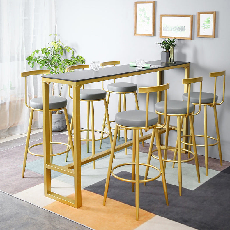 Glam Style Rectangle Bar Set 1/7 Pieces Stone Pub Dining Set for Dining Room 7 Pieces: 1 Black Table, 6 Gray Stools Clearhalo 'Bar Furniture' 'furn' 'furn_home_bar_bar_sets' 'Furniture' 'Home Bars & Bar Sets' 'home_bar_bar_sets' 'Kitchen & Dining Furniture' 6530546