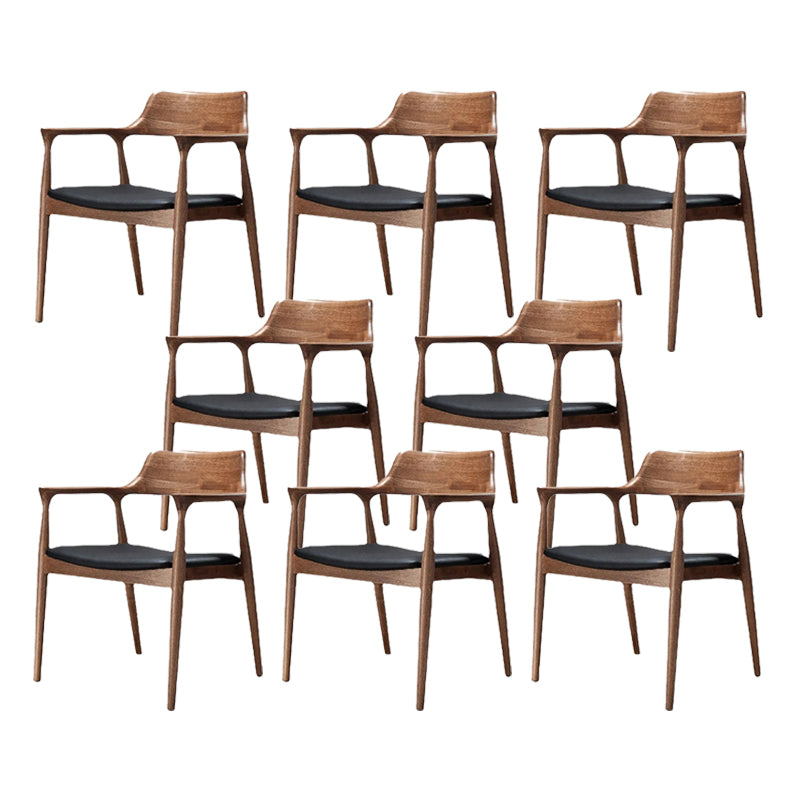 Solid Wood Side Dining Chair Open Back PU Leather Arm Chair for Home