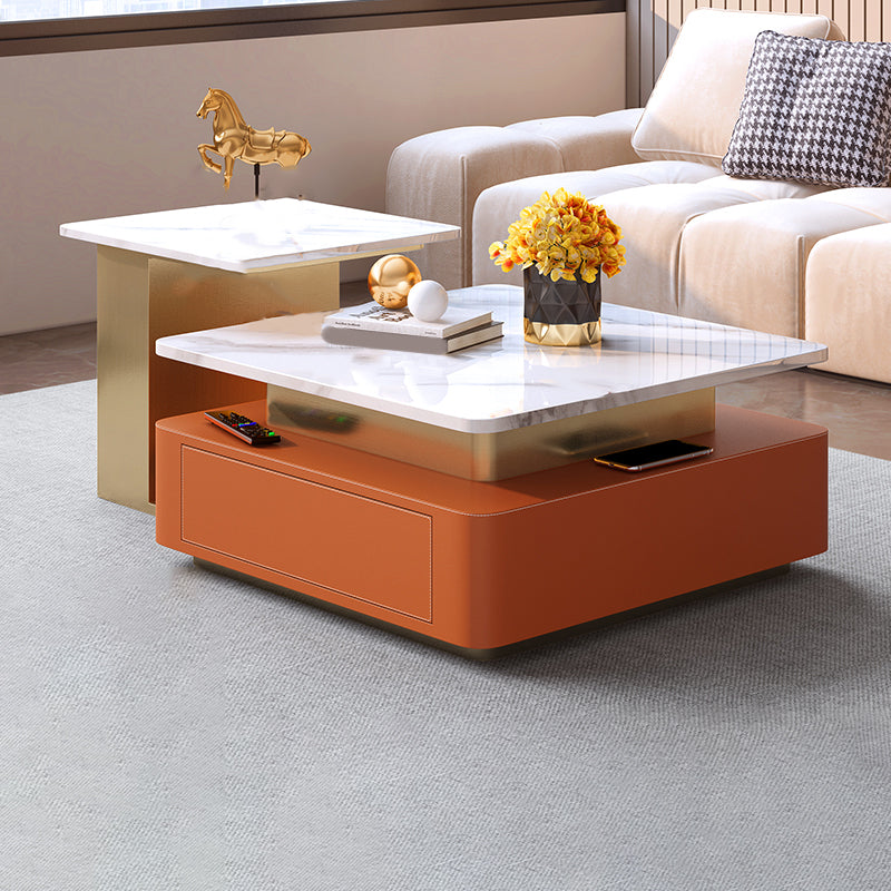 Glam Square Cocktail Table Single Stone Coffee Cocktail Table with Storage