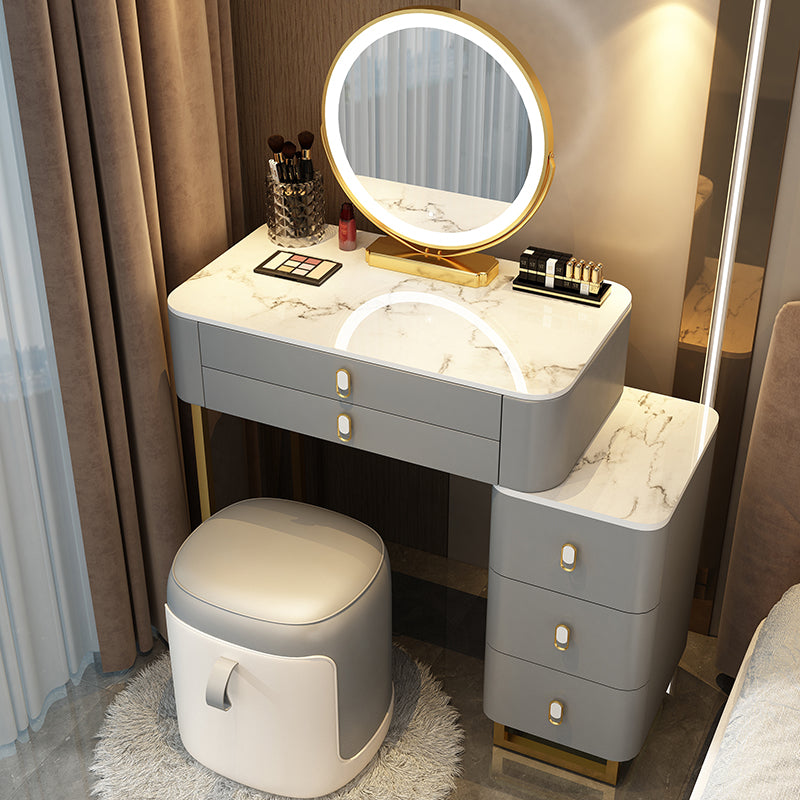Stone Top Vanity with Storage Drawers Makeup Vanity Desk with Stool and Mirror