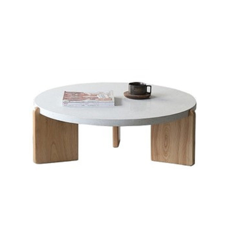 Stone and Solid Wood Coffee or End Table Contemporary Coffee Table in Beige