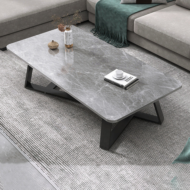 18"H Contemporary Coffee Table Stone Rectangle Cocktail Table 47"L x 24"W x 18"H Gray Clearhalo 'Coffee & Accent Tables' 'Coffee Tables' 'coffee_tables' 'furn' 'furn_coffee_tables' 'Furniture' 'Living Room Furniture' 6535511