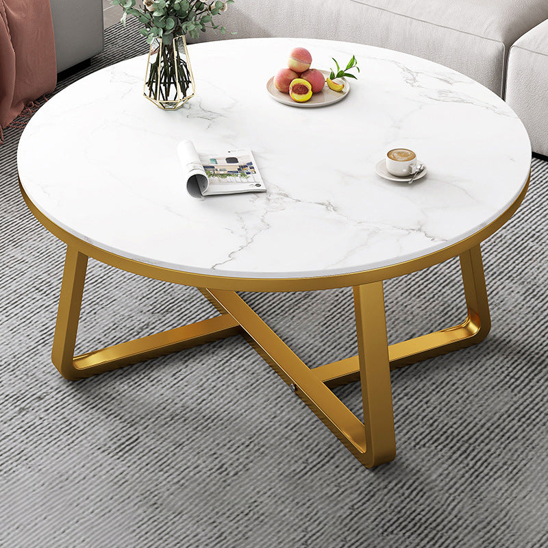Stone Geometric Contemporary Coffee Table Cross Legs Coffee Table Gold Clearhalo 'Coffee & Accent Tables' 'Coffee Tables' 'coffee_tables' 'furn' 'furn_coffee_tables' 'Furniture' 'Living Room Furniture' 6535715
