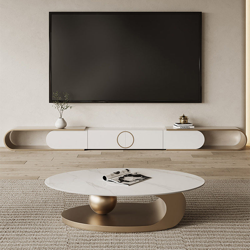 Stone Oval Contemporary Coffee Table Single Pedestal Coffee Table White Clearhalo 'Coffee & Accent Tables' 'Coffee Tables' 'coffee_tables' 'furn' 'furn_coffee_tables' 'Furniture' 'Living Room Furniture' 6535742