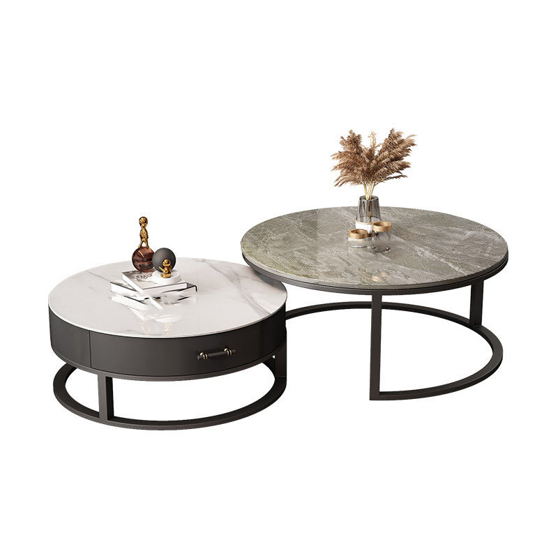 Stone Round Contemporary Cocktail Table Frame Nesting Coffee Table Set