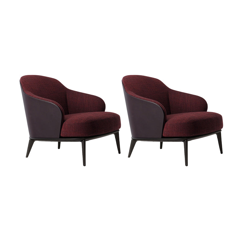Mid-century Modern Accent Chair Solid Color Fixed Back Armchair Red Cotton and Linen 2 Piece Set Clearhalo 'Accent Chairs' 'accent_chairs' 'Chairs & Seating' 'furn' 'furn_accent_chairs' 'Furniture' 'Living Room Furniture' 6535977