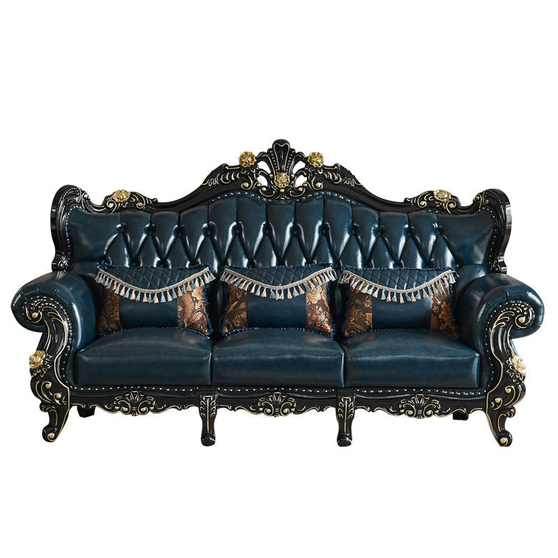 Traditional Leather Sofa Tufted Split-Back Seating Flared Arm 93"L x 37"W x 51"H Clearhalo 'furn' 'furn_sofas' 'Furniture' 'Living Room Furniture' 'Sofa' 'sofas' 6536513