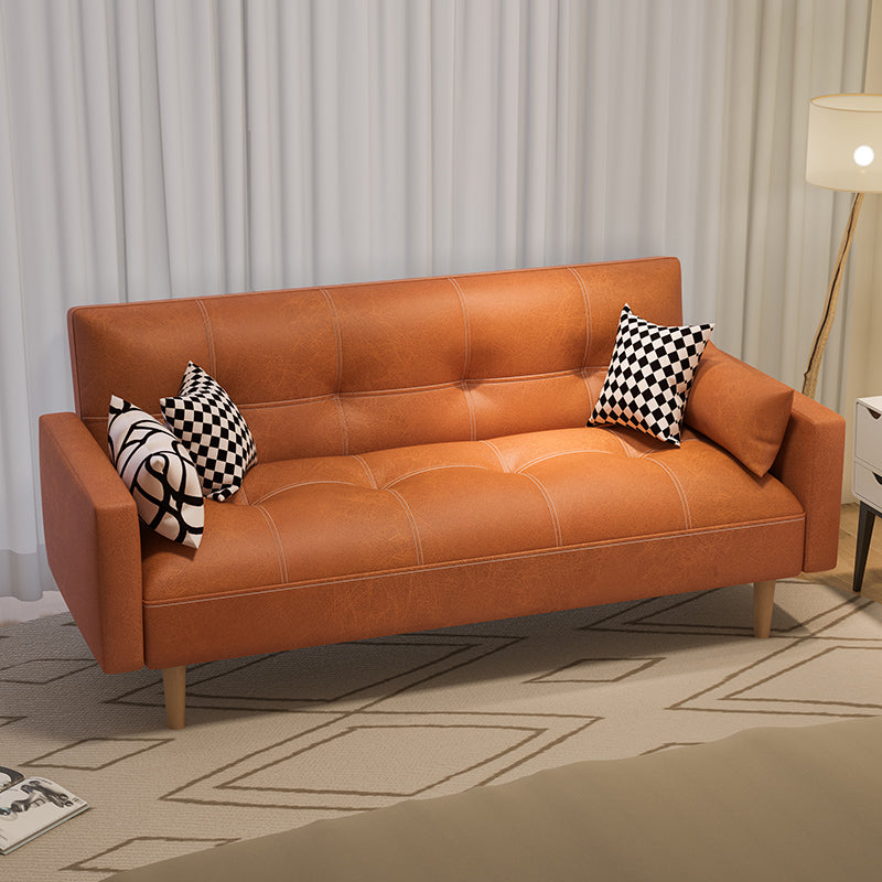 Tufted Split-Back Seating Leather Square Arm Sofa with Pillows